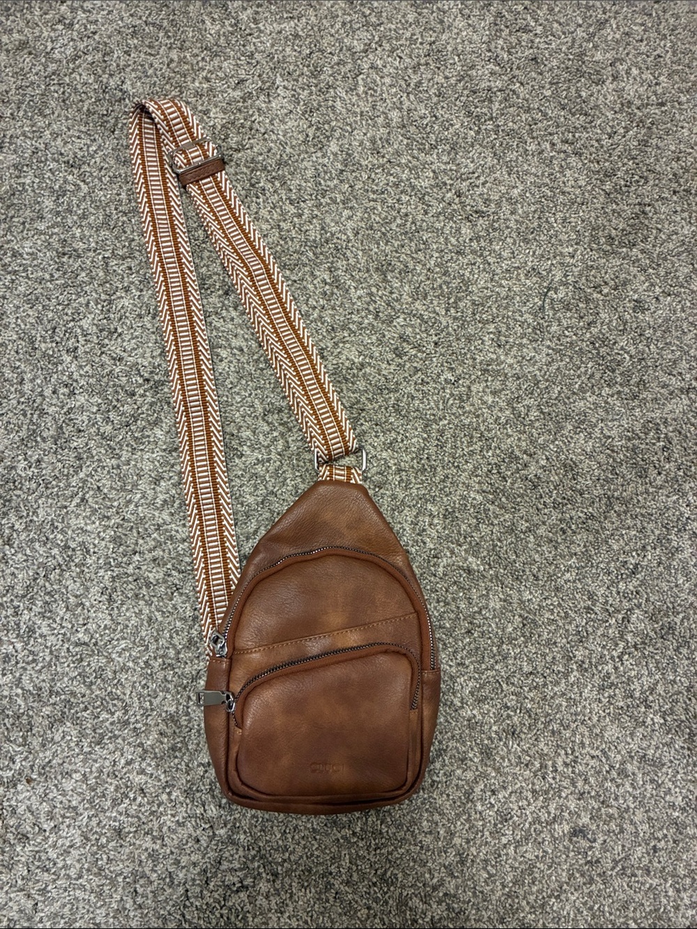 Brown Crossbody Sling Bag with Patterned Strap